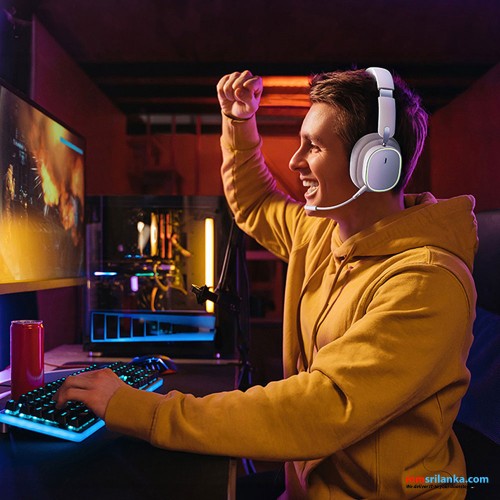 Baseus AeQur GH02 Gaming Wireless Headphones Moon White (Tri Mode connection, RGB light, Mic removable, includes USB & Type C dongels) (6M)